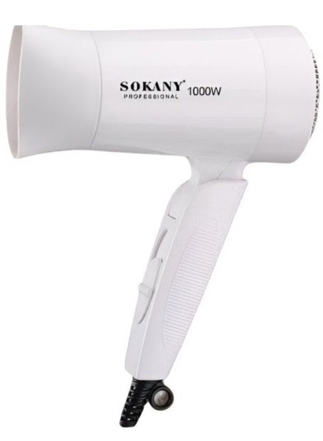 sokany SK-3666 Mini Foldable Hair Dryer – 1000W High-Power Airflow with Finger Diffuser & Concentrator Nozzle, Compact & Portable Design, Fast Drying for Home, Salon & Travel, White - Image 1