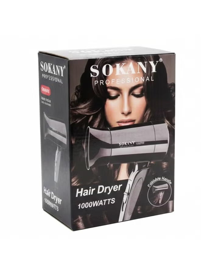 sokany SK-3666 Mini Foldable Hair Dryer – 1000W High-Power Airflow with Finger Diffuser & Concentrator Nozzle, Compact & Portable Design, Fast Drying for Home, Salon & Travel, White - Image 2