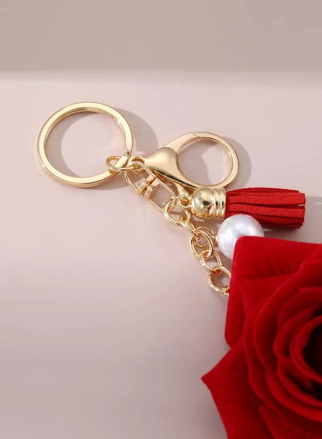 Take Two Red Rose Keychain with Tassel