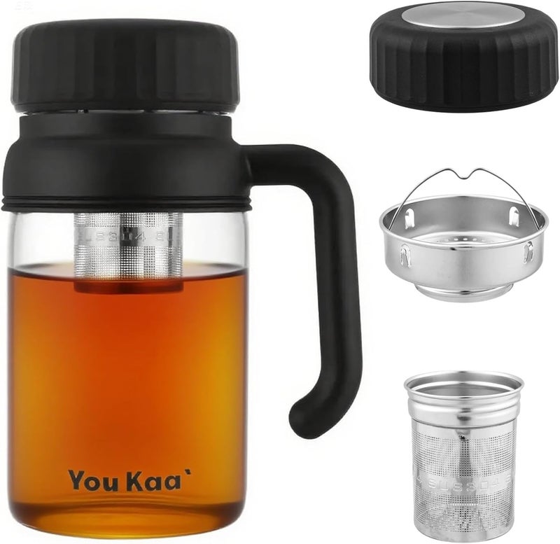 wangsdjy 32oz Glass Water Bottle, Tea Bottle with Infuser & Handle, BPA-Free Leakproof Wide Mouth Large Tea Infuser Bottle for Hot or Cold Drinks, Loose Tea, Fruit (Black) - Image 1