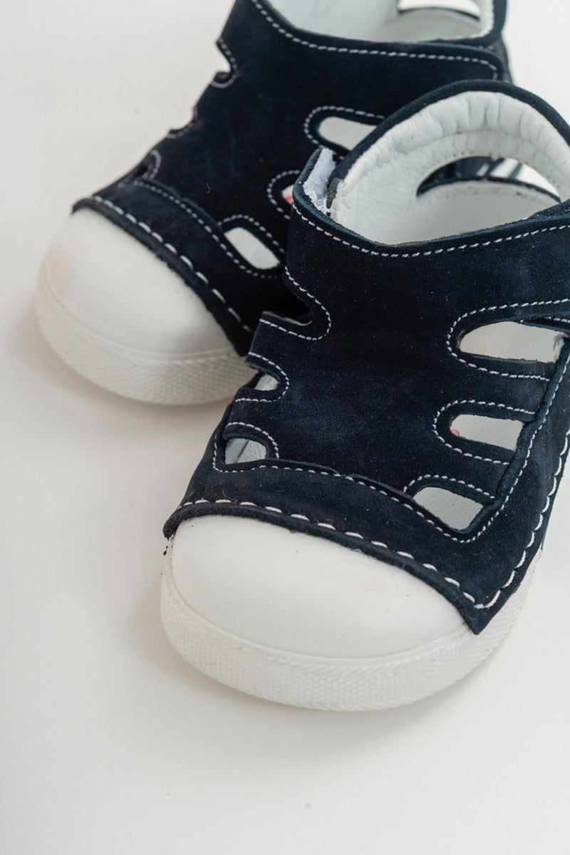 Mnpc Unisex Kids Navy Blue Leather Orthopedic Supported First Step Shoes  - Image 1