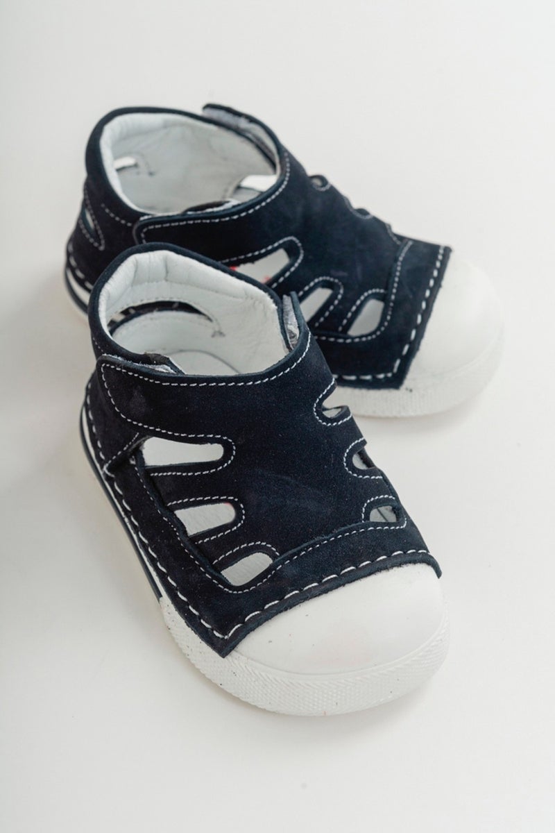 Mnpc Unisex Kids Navy Blue Leather Orthopedic Supported First Step Shoes  - Image 3