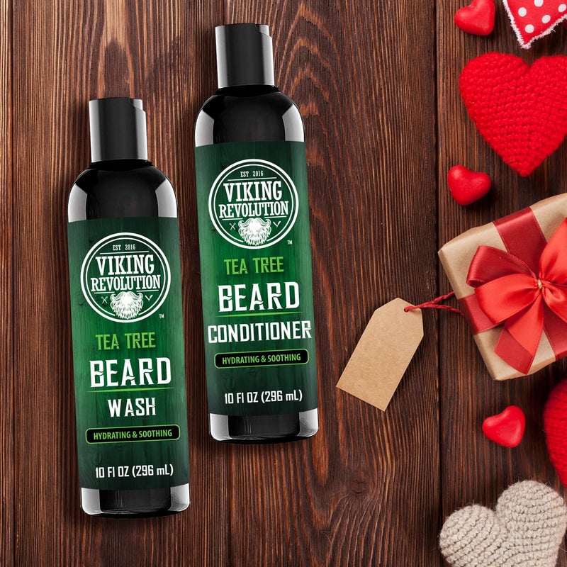 Viking Revolution Tea Tree Oil Beard Wash and Beard Conditioner For Men - Natural Beard Softener Set with Argan Oil, Vitamin E and Ginseng - Tea Tree Beard Shampoo and Conditioner Set (10 Oz) - Image 2