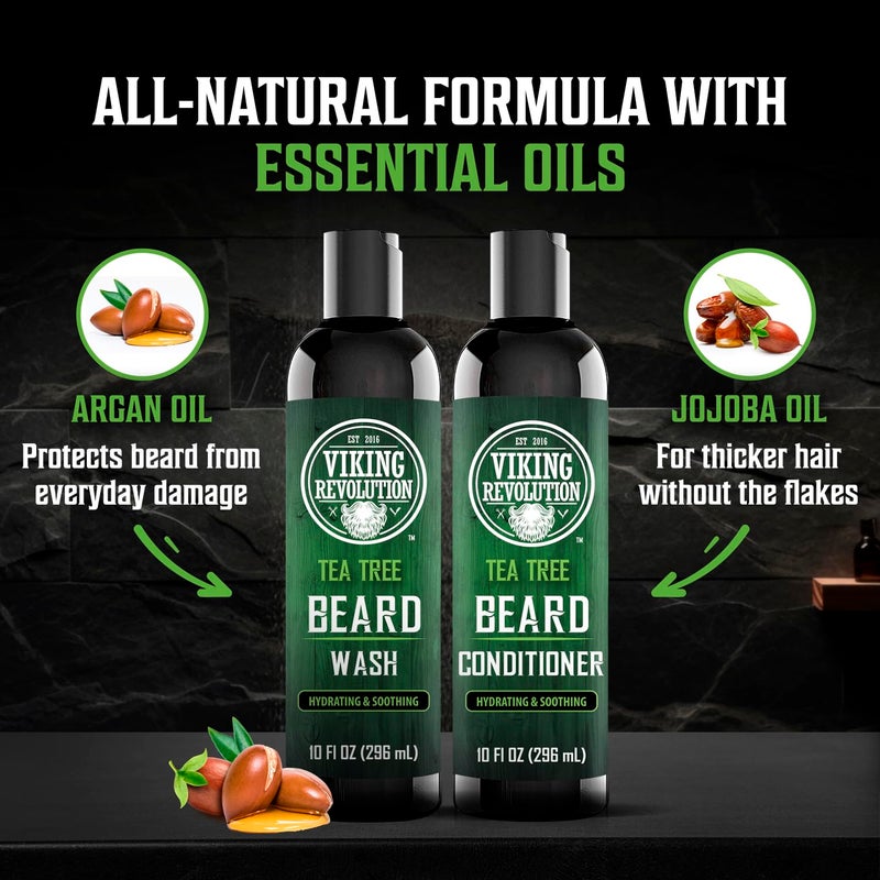 Viking Revolution Tea Tree Oil Beard Wash and Beard Conditioner For Men - Natural Beard Softener Set with Argan Oil, Vitamin E and Ginseng - Tea Tree Beard Shampoo and Conditioner Set (10 Oz) - Image 5