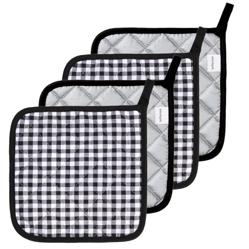 Joyhalo 4 Pack Buffalo Plaid Christmas Pot Holders for Kitchen Heat Resistant Pot Holders Sets Oven Hot Pads for Cooking Baking Black