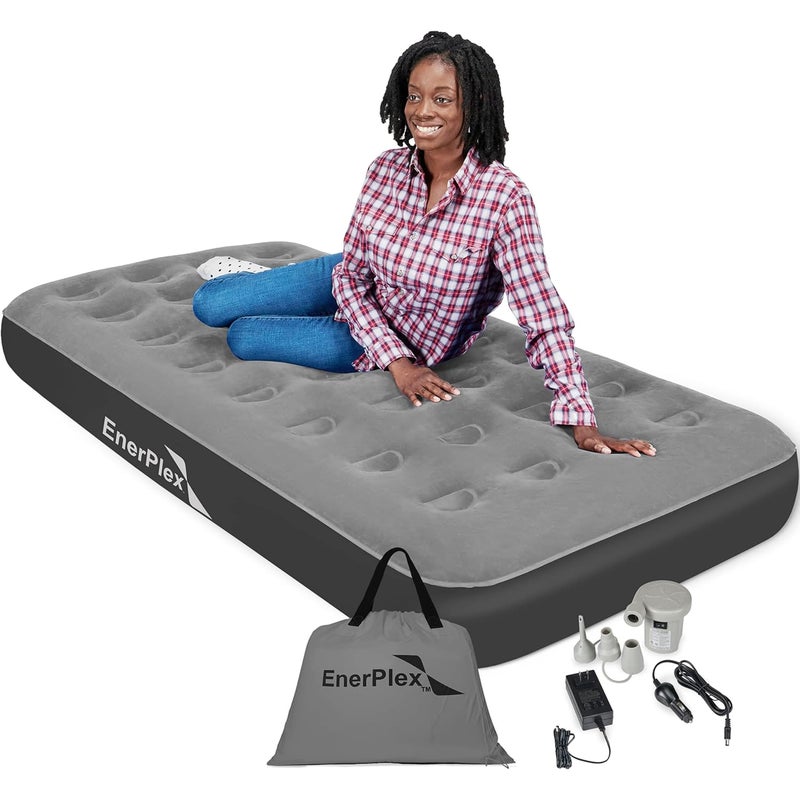 EnerPlex Camping Air Mattress with Built in Pump - Twin Blow Up Mattress for Travel & Guests - Portable Bed for Adults and Kids - Grey - Image 1