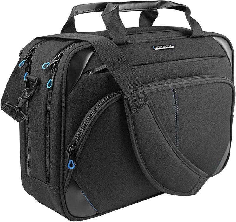 KROSER Laptop Bag 15.6 Inch Briefcase Messenger Bag Water Repellent Computer Case Shoulder Bag Durable Tablet Sleeve with RFID Pockets for Business/College/Women/Men - Black/Blue - Image 1