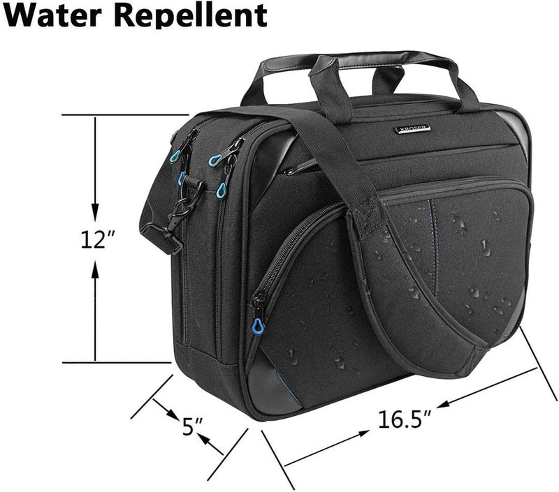 KROSER Laptop Bag 15.6 Inch Briefcase Messenger Bag Water Repellent Computer Case Shoulder Bag Durable Tablet Sleeve with RFID Pockets for Business/College/Women/Men - Black/Blue - Image 4