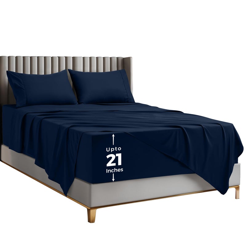 Utopia Bedding Deep Pocket Full Sheet Set  Fits Mattresses Up to 21 inches  Cooling Soft  Breathable  OekoTEX 4 Piece Bed Sheets Navy