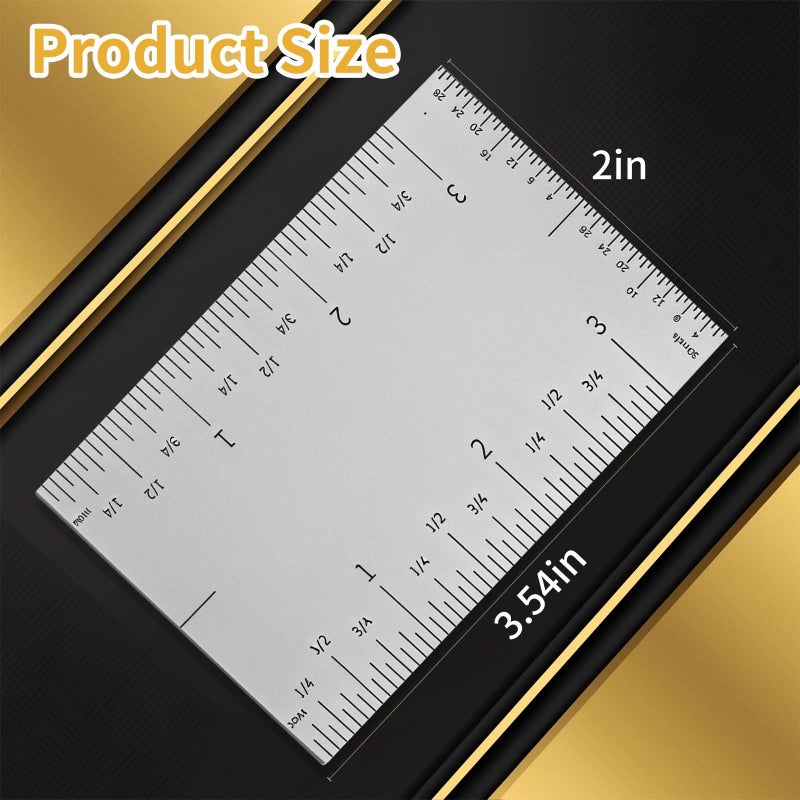 TitTees 3'' Pocket Rule Tool, Durable Stainless Square Edged Precision Ruler, Versatile & Matte Finish Woodworking Rulers w/Graduations On All Four Edges for Easy Readability, Easy-to-Use Marking Tool - Image 2