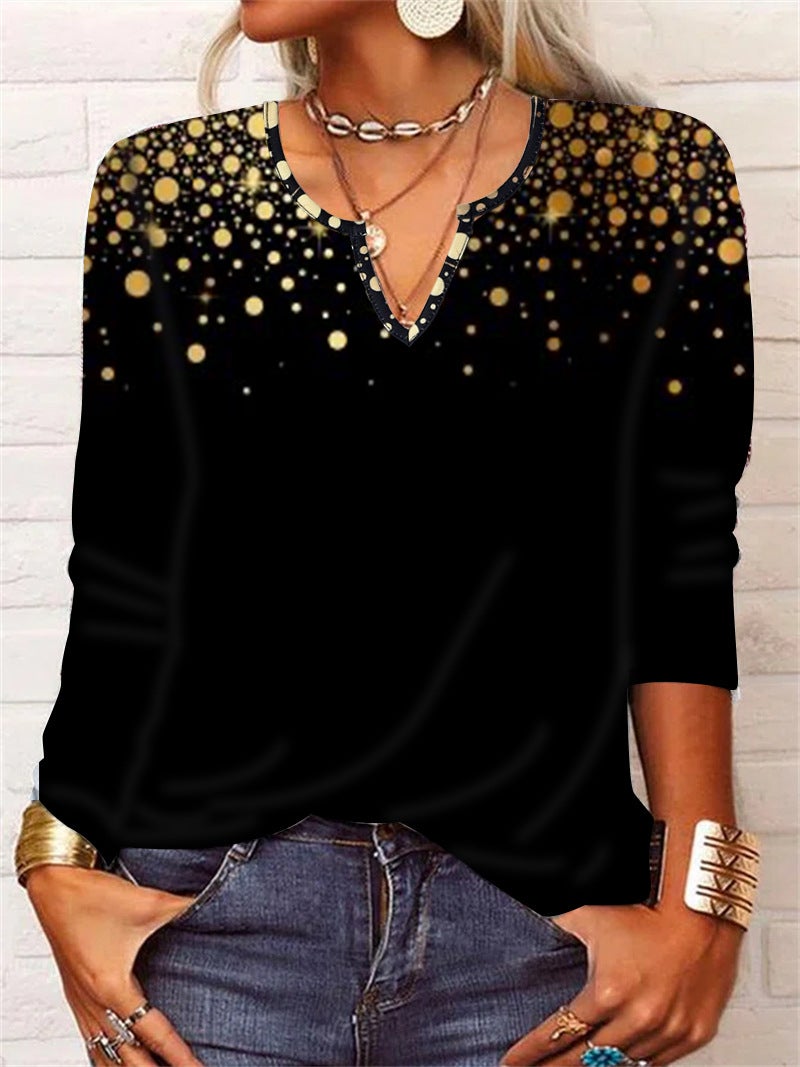 2025 Spring Loose Long Sleeve Flower Mang V-neck T-shirt Base Shirt Women's Wear - Image 1