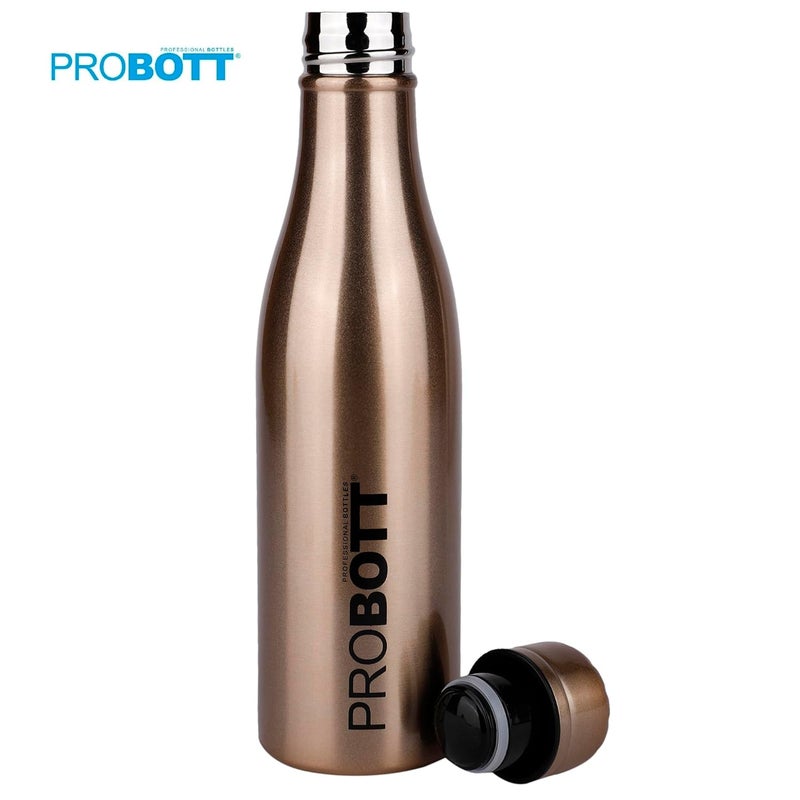 PROBOTT Probott Vintage Flask 500ml Thermosteel Hot & Cold Thermos Flask 0.5 Litre, Water Bottle 500 ml, Gold | Screw Cap | Leakproof | Gym | Sports | Office | Home | Kitchen | Travel | Water, Tea, Coffee  - Image 2