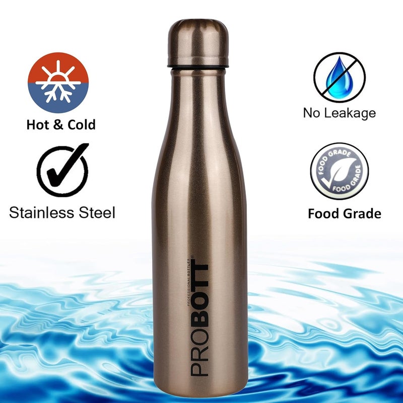 PROBOTT Probott Vintage Flask 500ml Thermosteel Hot & Cold Thermos Flask 0.5 Litre, Water Bottle 500 ml, Gold | Screw Cap | Leakproof | Gym | Sports | Office | Home | Kitchen | Travel | Water, Tea, Coffee  - Image 3