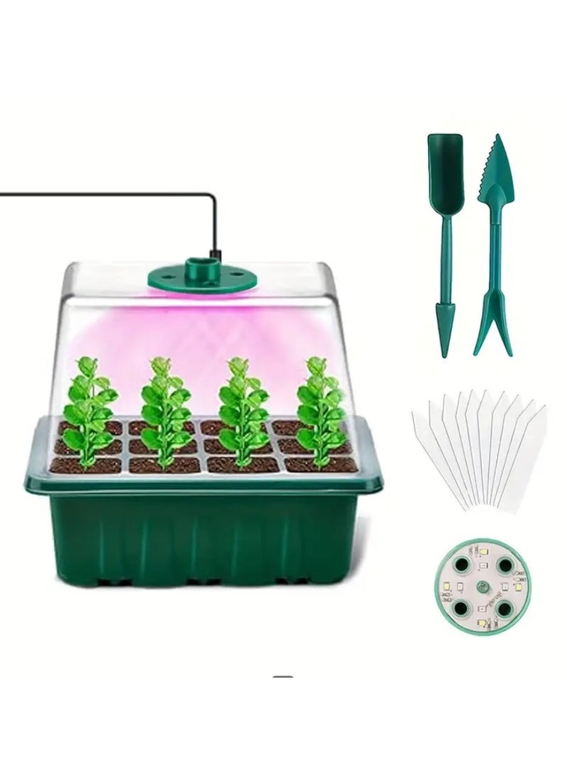 مجموعة من البذور الإنبات علبة كيت ، ومجهزة الرطوبة قابل للتعديل تغطية كامل الطيف الصمام مصباح النمو ، الناقل التسلسلي العام بالطاقة جهاز إنبات الشتلات - Image 1