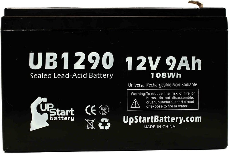 UpStart Battery بطارية بديلة لجهاز APC Back-UPS 600 BN600 - بطارية UB1290 العالمية المغلقة من الرصاص الحمضي (12V، 9Ah، 9000mAh، طرف F1، AGM، SLA) - تشمل محولين طرف F1 إلى F2 - Image 2