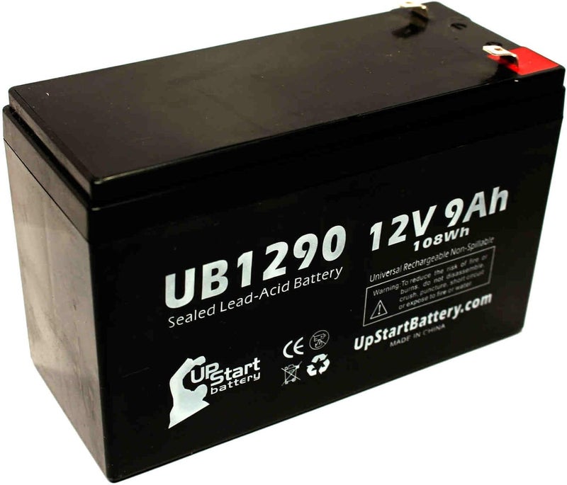 UpStart Battery بطارية بديلة لجهاز APC Back-UPS 600 BN600 - بطارية UB1290 العالمية المغلقة من الرصاص الحمضي (12V، 9Ah، 9000mAh، طرف F1، AGM، SLA) - تشمل محولين طرف F1 إلى F2 - Image 1