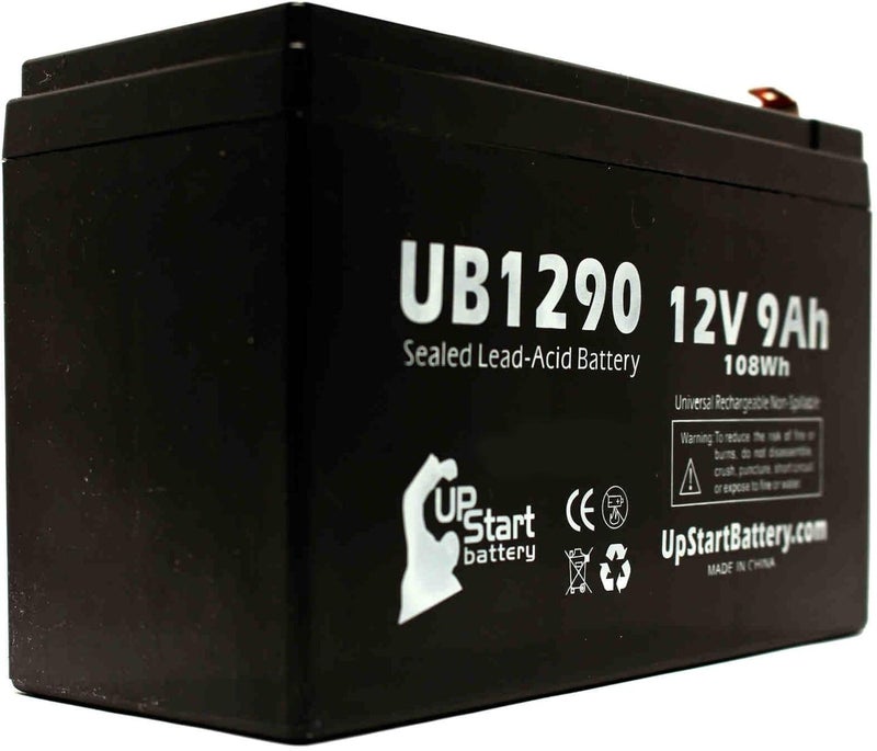 UpStart Battery بطارية بديلة لجهاز APC Back-UPS 600 BN600 - بطارية UB1290 العالمية المغلقة من الرصاص الحمضي (12V، 9Ah، 9000mAh، طرف F1، AGM، SLA) - تشمل محولين طرف F1 إلى F2 - Image 3