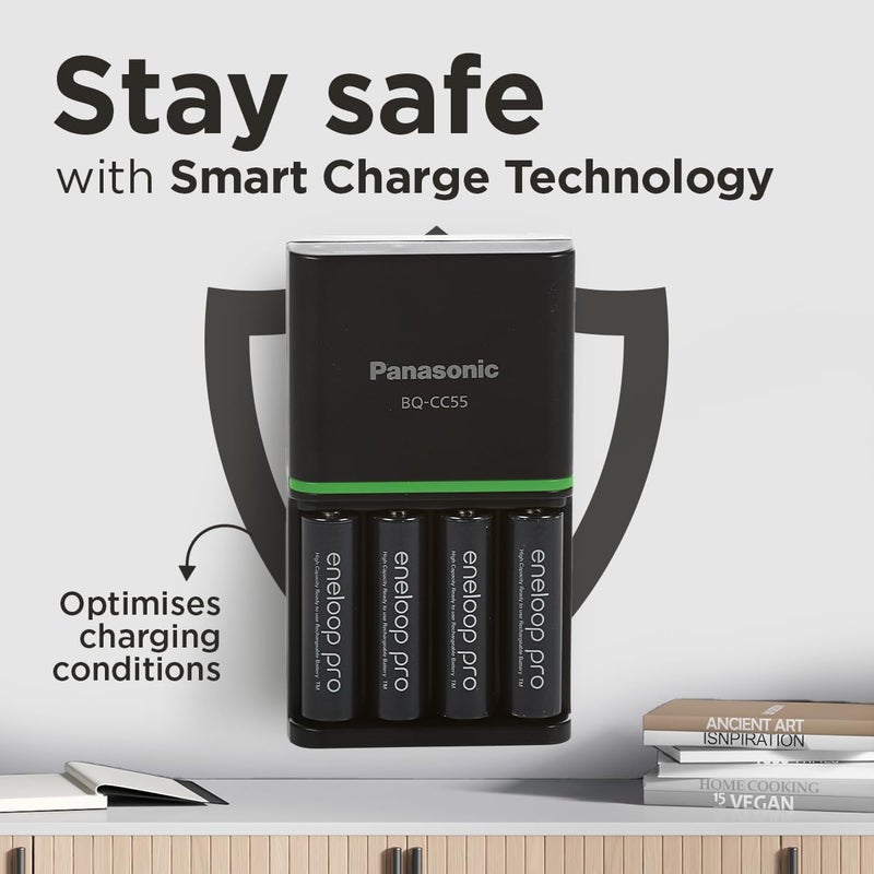 إنيلوب شاحن pro SmartPlus، لـ 1-4 بطاريات AA/AAA قابلة لإعادة الشحن، وقت شحن 2 ساعة، 10 ميزات أمان، يتضمن 4 بطاريات pro AA (2500 مللي أمبير في الساعة)، قابس بريطاني - Image 5