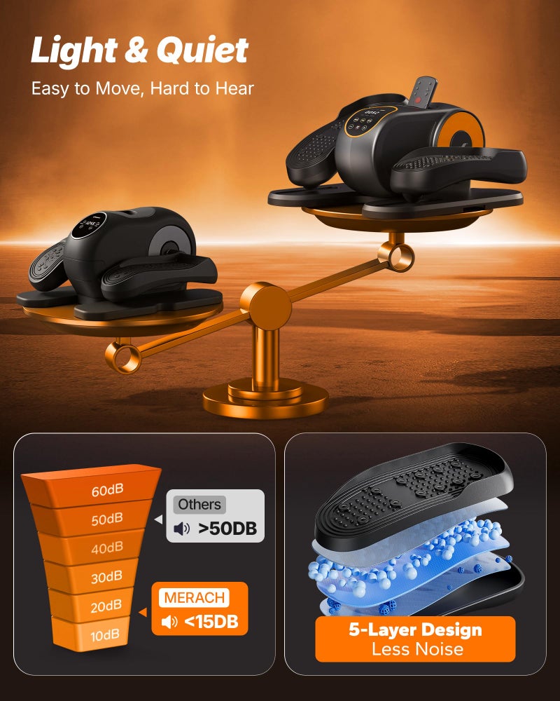 MERACH Under Desk Elliptical Machine, Leg Exerciser While Sitting for Seniors with Remote Control & 12-Speeds, Quiet Portable Electric Seated Pedal Exerciser Machine for Home Officeï¼ˆOrangeï¼‰ - Image 5