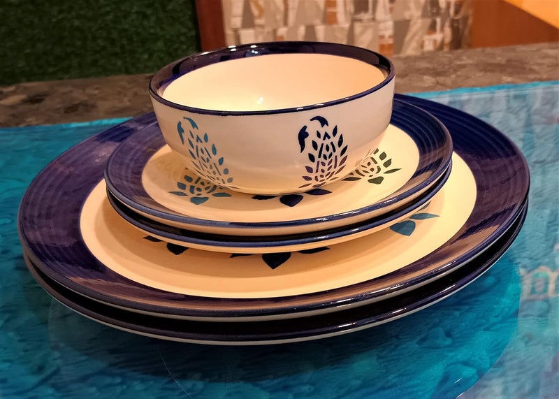 Caffeine Ceramic Handmade Blue Boota Combo Dinner Set (5pcs) - Image 1