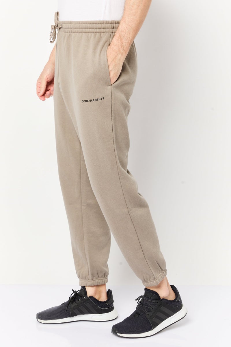Core Elements Men Brand Logo Jogger Pants, Taupe  - Image 3