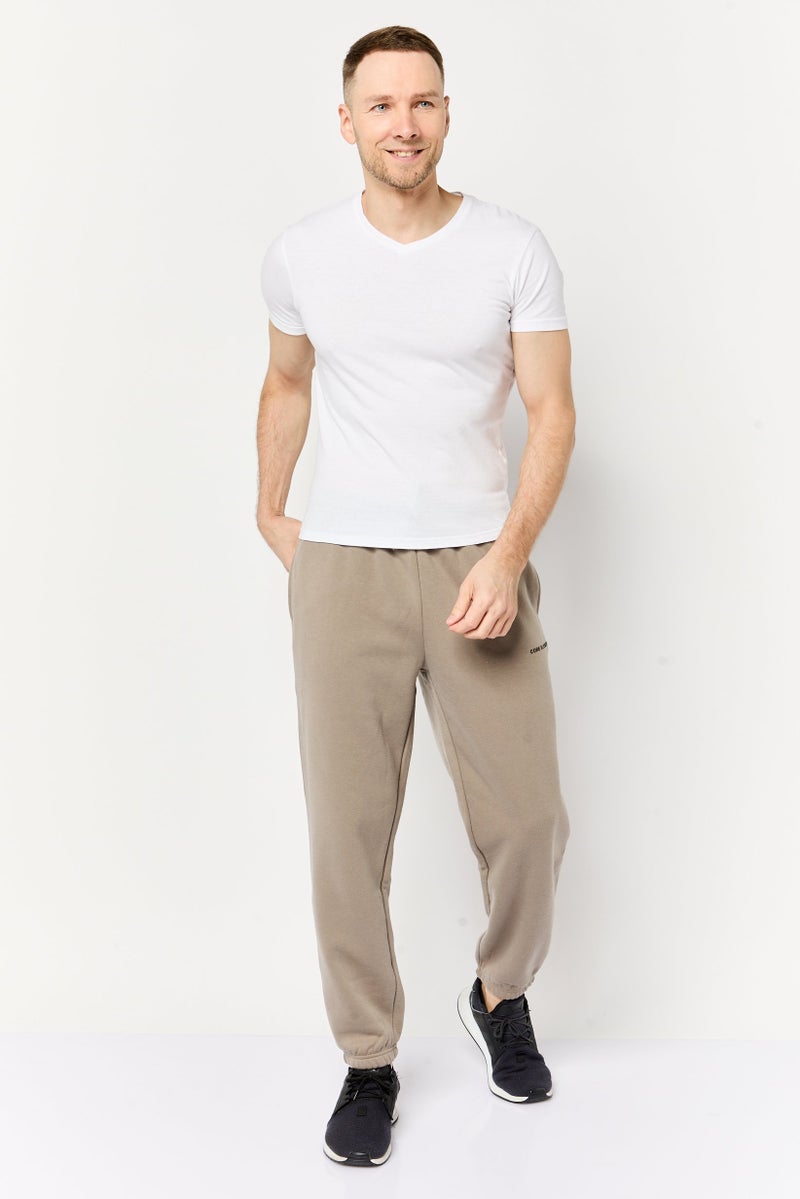 Core Elements Men Brand Logo Jogger Pants, Taupe  - Image 2