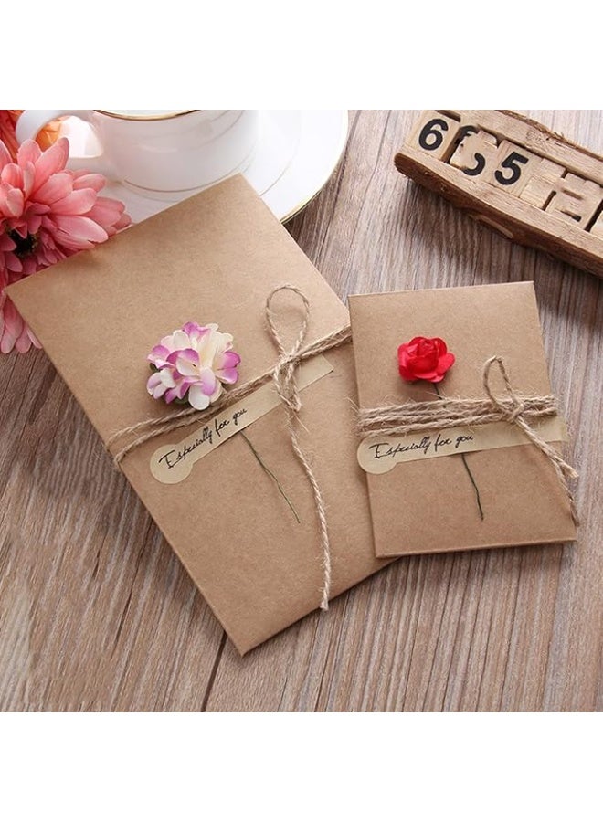 8 Packs Assorted Greeting Card,  Brown Kraft 4 Floral Designs of Dried Flowers Greeting Cards with Envelopes, Stickers and Twine, Blank Note Cards for Friend (6.5*4.3 Inch) - Image 3