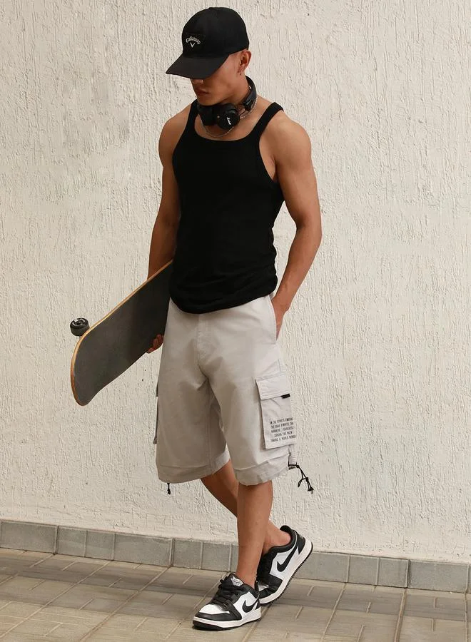 Hubberholme Printed Pocket Cargo Shorts with Toggle Drawstring by Styli