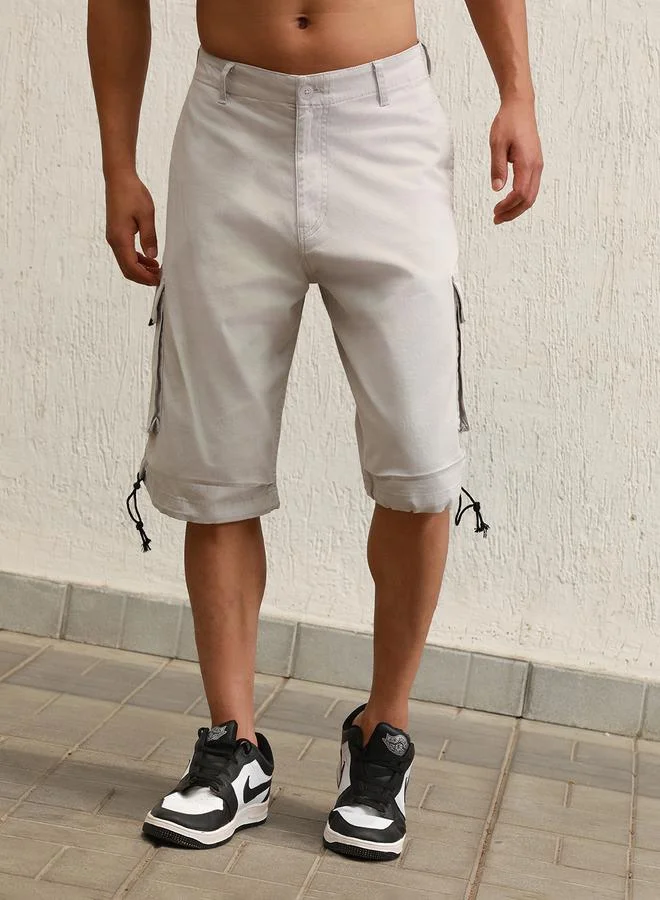 Hubberholme Printed Pocket Cargo Shorts with Toggle Drawstring by Styli