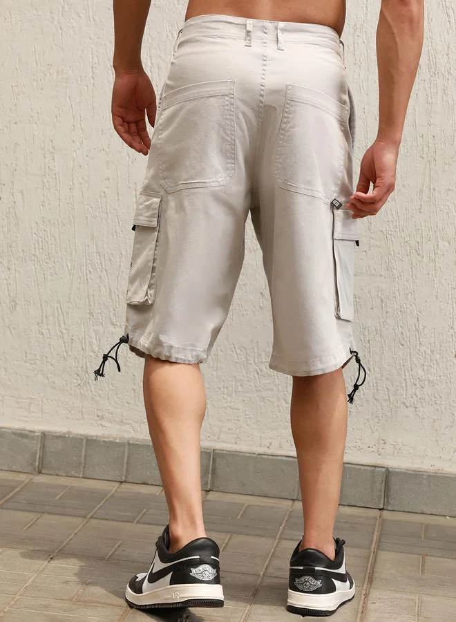Hubberholme Printed Pocket Cargo Shorts with Toggle Drawstring by Styli