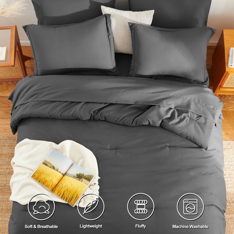 HIMEET Full Size Comforter Sets - 7 Pieces Bed in a Bag Full, Luxury Comforter Set with Sheets for All Season, Bed Set with Comforter, Flat Sheet, Fitted Sheet, Pillowcases & Shams, Dark Grey - Image 2