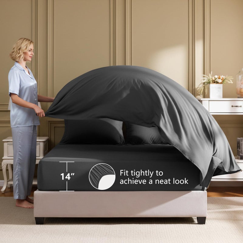 HIMEET Full Size Comforter Sets - 7 Pieces Bed in a Bag Full, Luxury Comforter Set with Sheets for All Season, Bed Set with Comforter, Flat Sheet, Fitted Sheet, Pillowcases & Shams, Dark Grey - Image 5