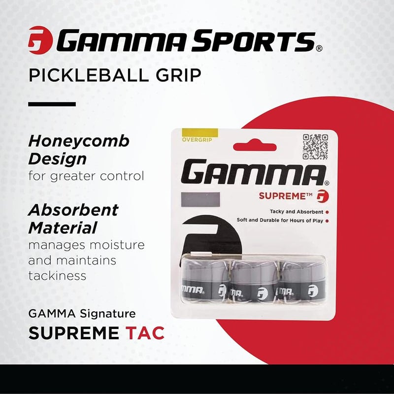 جاما { "titleAr": "Gamma Supreme Overgrip" "detailsAr": "شريط قبضة ريشة عالي الأداء: Gamma Supreme Overgrip سيساعدك على التفوق في الملعب؛ هذه أشرطة القبضة الناعمة مصممة لتكون دائمة الاستخدام وتحتوي على مواد ماصة بالإضافة إلى متانة عالية لمو - Image 2