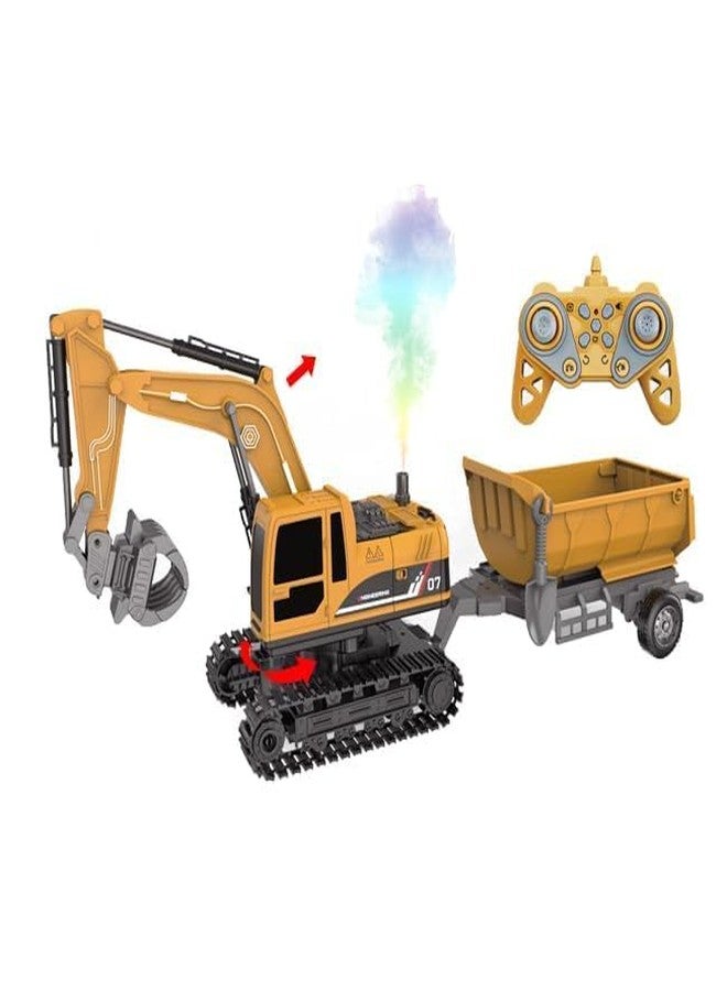 KERBRO Metal RC Truck Toy,9-Channel Remote Control Construction Vehicle Dumping Truck with Lights & Sounds,2.4GHz Rechargeable Toy for Kids Ages 3+ Battery&Remote Included,Yellow(Excavator 4) - Image 1