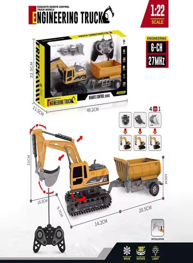 KERBRO Metal RC Truck Toy,9-Channel Remote Control Construction Vehicle Dumping Truck with Lights & Sounds,2.4GHz Rechargeable Toy for Kids Ages 3+ Battery&Remote Included,Yellow(Excavator 4) - Image 3