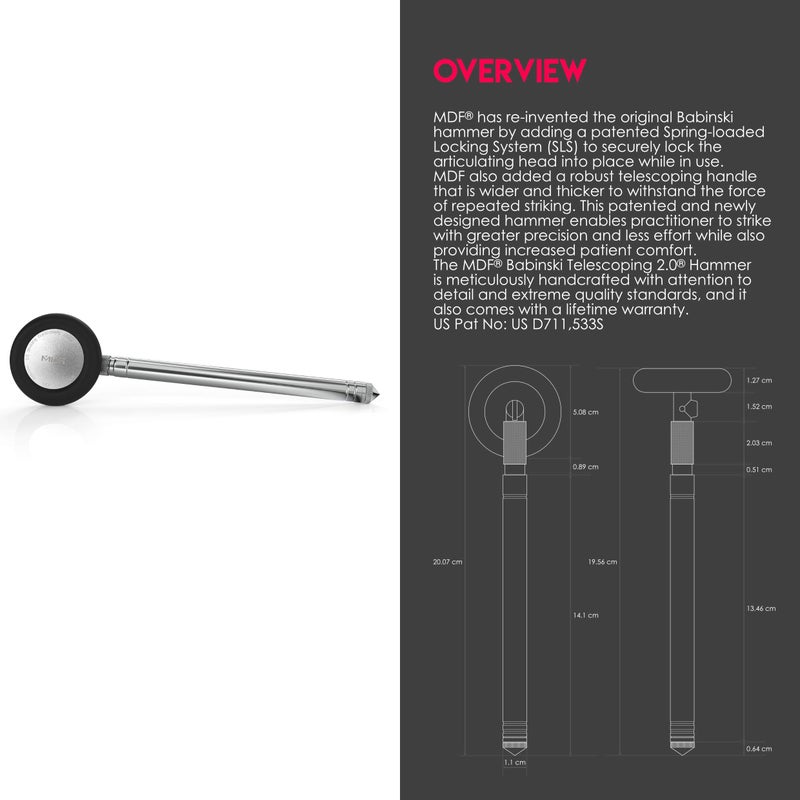 MDF Instruments أدوات MDF، مطرقة بابينسكي التلسكوبية 2.0® مع فرشاة مدمجة للاستجابة الجلدية والسطحية - سوداء (MDF535XT-11) - Image 3