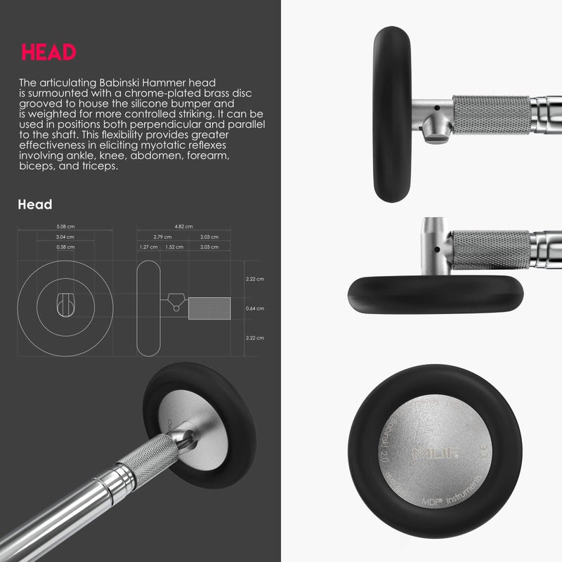 MDF Instruments أدوات MDF، مطرقة بابينسكي التلسكوبية 2.0® مع فرشاة مدمجة للاستجابة الجلدية والسطحية - سوداء (MDF535XT-11) - Image 4
