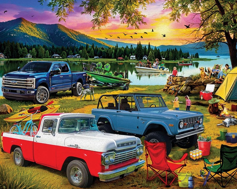 White Mountain 1000 Piece Jigsaw Puzzle Scenic Puzzles with Large Pieces Gift for Adults and Family 24x30 - Family Day at The Lake Ford