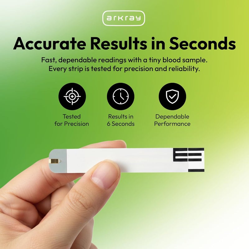 GLUCOCARD Expression شرائط اختبار سكر الدم ARKRAY - بدون ترميز، 0.8 ميكرولتر ونتائج سريعة خلال 6 ثوانٍ - متوافقة مع جهاز قياس سكر الدم - 200 قطعة (4 عبوات من 50) - Image 2