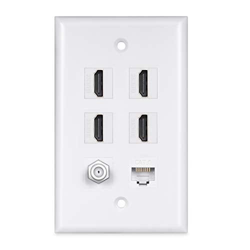Phizli 4 لوحة حائط HDMI كاستاندرد، PHIZLI 1 - كابل Ethernet Cat6 1 - منفذ كابل التلفاز التماثلي F نوع HDMI 2.0 أنثوي إلى أنثوي (أبيض) - Image 1