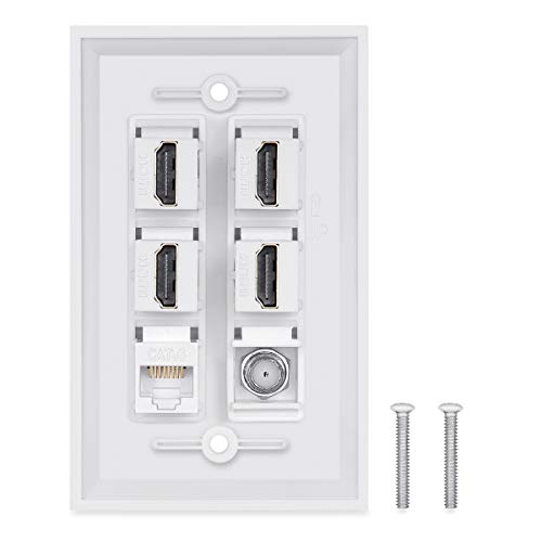 Phizli 4 لوحة حائط HDMI كاستاندرد، PHIZLI 1 - كابل Ethernet Cat6 1 - منفذ كابل التلفاز التماثلي F نوع HDMI 2.0 أنثوي إلى أنثوي (أبيض) - Image 2