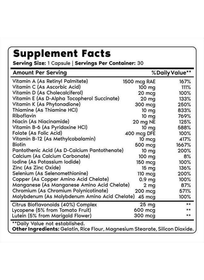 Primal Harvest - Multivitamin for Women and Men Vitamin A, Vitamin C, Vitamin D and E, Vitamin B12, B6, Biotin, Zinc Supplements, 30 Capsules - Image 1