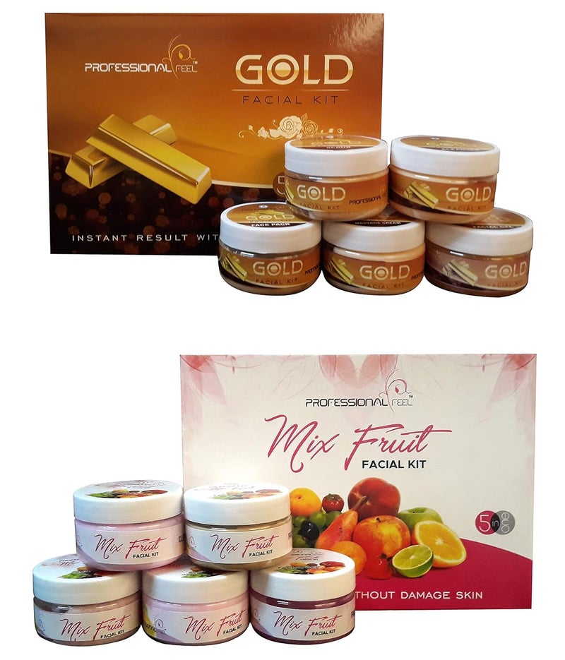 PROFESSIONAL FEEL Mix Fruit  Gold Facial Kit Special Combo Facial Kit Set of 2 500 G - Image 1