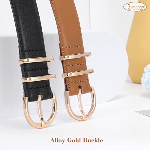 JASGOOD 2 Pack Women Leather Belt for Jeans Ladies Belts for Dresses Pants Plus Size Work Belt with Gold Buckle - Image 3