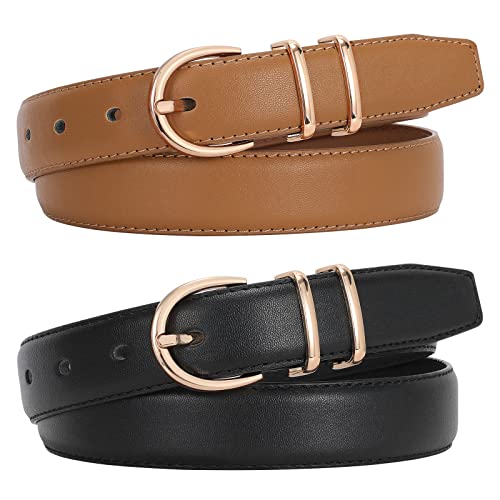 JASGOOD 2 Pack Women Leather Belt for Jeans Ladies Belts for Dresses Pants Plus Size Work Belt with Gold Buckle - Image 1