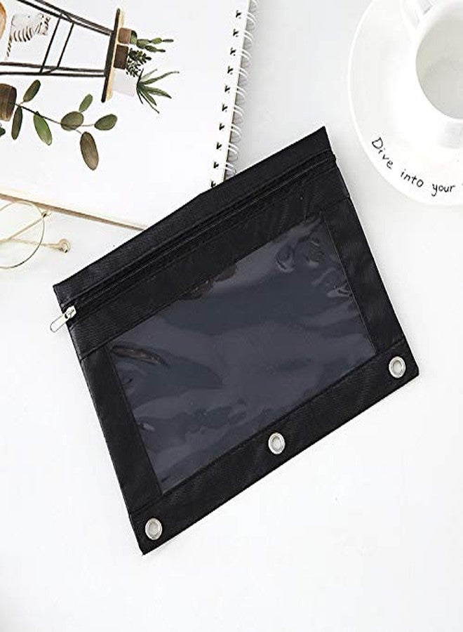 SdeFe Zippered Binder Fabric Pencil Pouch 3 Rings with Clear Window for School Classroom Organizers 8 Pack (Black) - Image 4