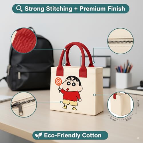 ECOCARRY Kids Lunch Bag | Cute & Stylish Embroidery Mini Tiffin Bag for Boys & Girls | Cute Cotton Cartoon Design | Picnic Tuition School, Preschool & Playschool | Gift for Birthday (Shinchan) - Image 2