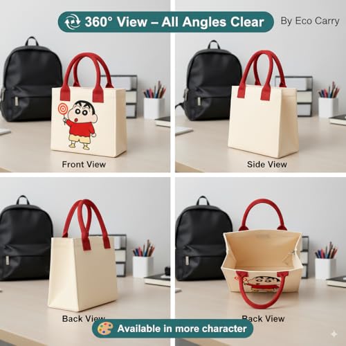 ECOCARRY Kids Lunch Bag | Cute & Stylish Embroidery Mini Tiffin Bag for Boys & Girls | Cute Cotton Cartoon Design | Picnic Tuition School, Preschool & Playschool | Gift for Birthday (Shinchan) - Image 3