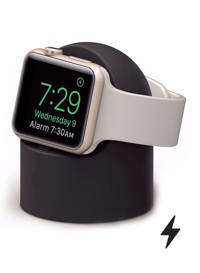 Charger Stand Compatible with Apple Watch1/2/3/4/5, Non Slip Silicone Charger Bracket Holder with Cable Management Slot, Nightstand Mode (Black) - Image 1