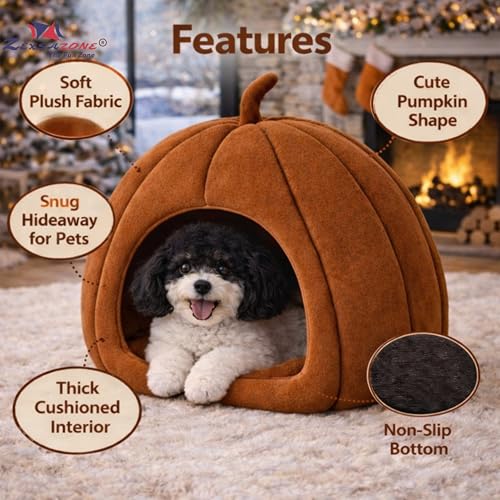 ZEXSAZONE Premium Summer Soft Velvet Pet Hut House | for Cats, Kittens and Small Dogs Puppey | with Reversible Cushion | Washable Cozy and Comfortable | | 40 x 40 x 42 cm (Coffee, Small_Pumpkin) - Image 3